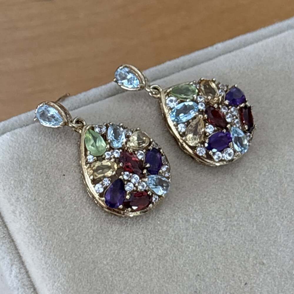 4.00 ct Natural Gemstone Earrings Gold Vermeil Sterling Dangle Multi Gemstone